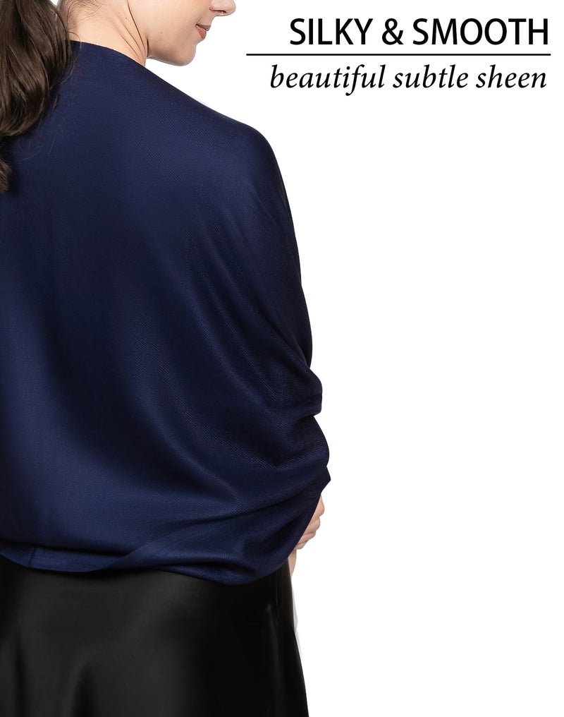 Achillea Soft Silky Pashmina Scarf for Women â€“ Shawl Wrap for Evening Dresses, Bridesmaids, Weddings, Everyday Wear (Newport Navy) - Image 4